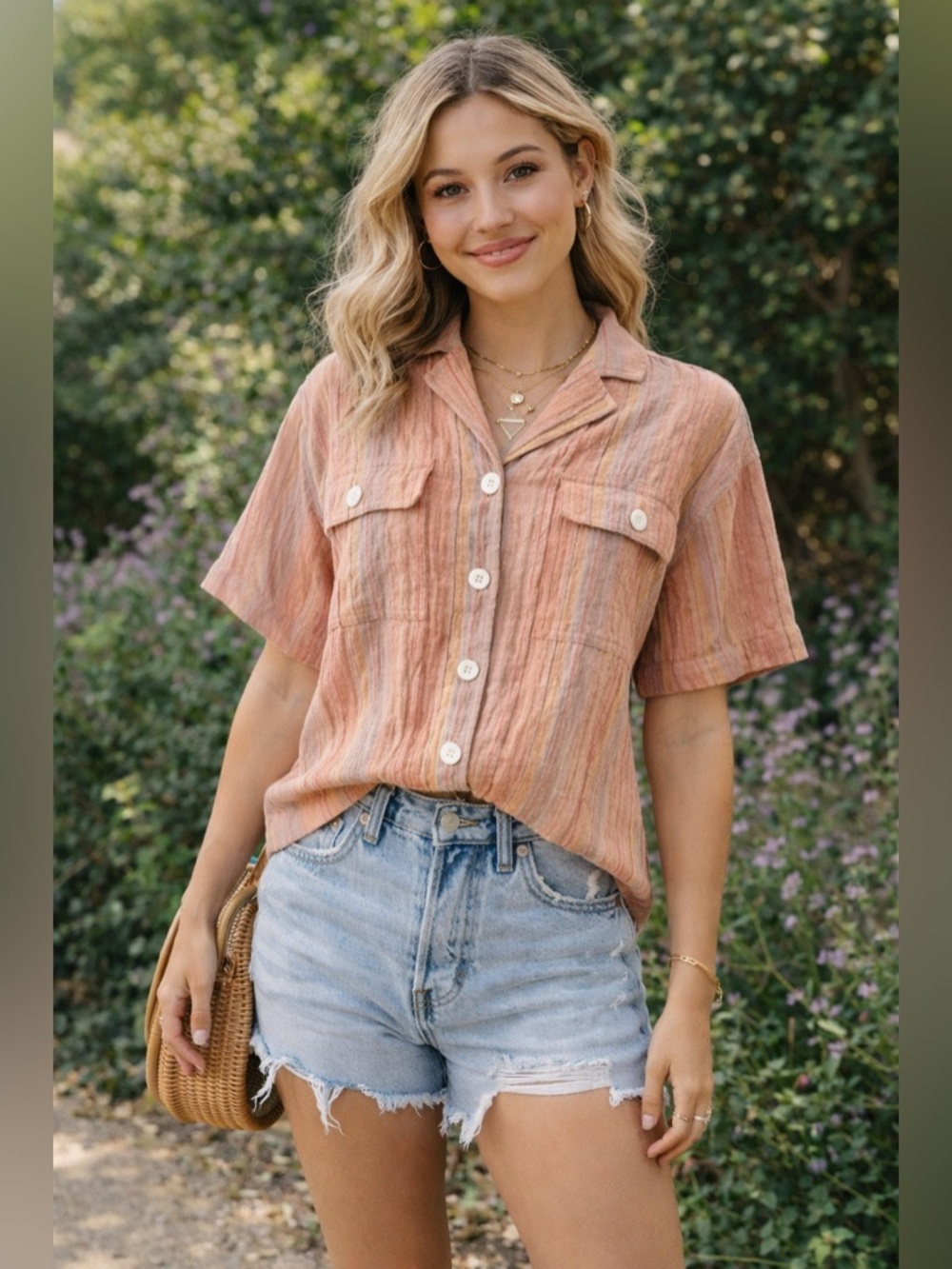 Madewell | Stripe Stretch Cotton & Linen Camp Shirt - Size XS